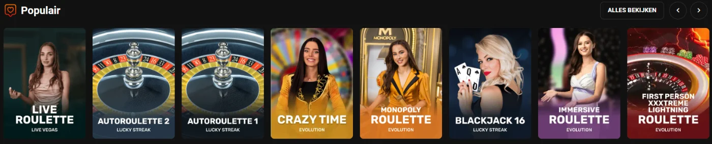 Hadesbet Casino populaire live casino spellen met roulette, blackjack, Crazy Time en andere tafels