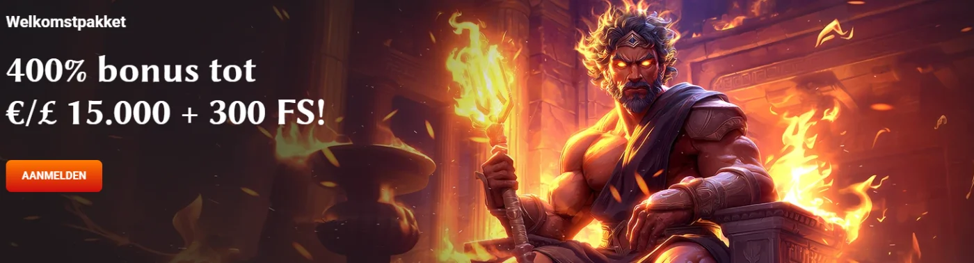 Hadesbet Casino welkomstpakket banner met 400% bonus tot € 15.000 en 300 gratis spins